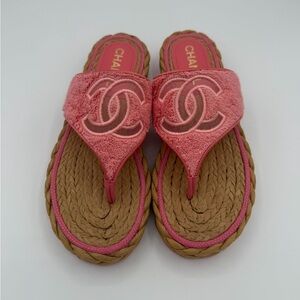 Chanel Pink Terry Espadrille Sandals size 38 brand new